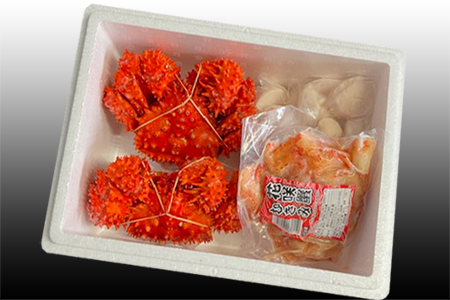 [12月21日決済分まで年内配送]花咲かに2尾、花咲かにむき身300g、ほたて貝柱500g F-36002