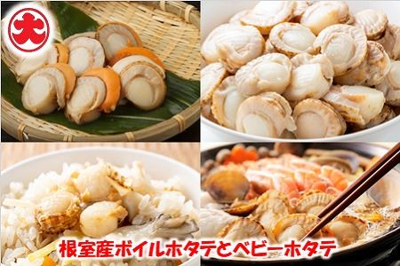 \漁業者応援品/【北海道根室産】ボイルホタテ800g×2P、ボイルベビーホタテ1kg×1P B-01060