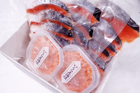 無添加天然甘塩紅鮭5切×3P、いくら醤油漬け(鮭卵)70g×2P A-11190