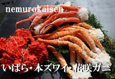 【12/31決済分まで1月中配送】 いばらがに・本ズワイガニ・花咲ガニの三種のカニセット(計3.0kg前後) E-57002