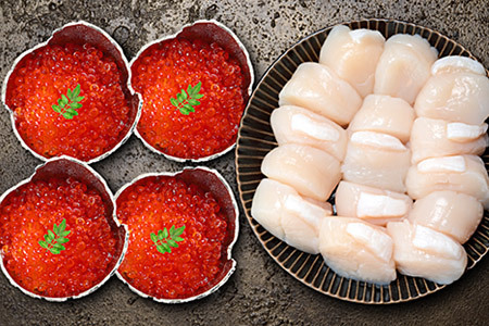 いくら醤油漬け100g×4P(計400g)・ほたて500gセット B-24011