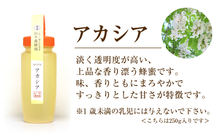 純粋はちみつ アカシア&トチ 各250g 【山本養蜂場】 ／ 蜂蜜 ハチミツ 栃 とち アカシヤ 食べ比べ 味比べ 濃厚 希少 稀少 純粋 プチギフト ギフト 贈り物 お取り寄せ 長期保存 有名 東北 岩手県 八幡平市 産地直送 人気 おすすめ オススメ