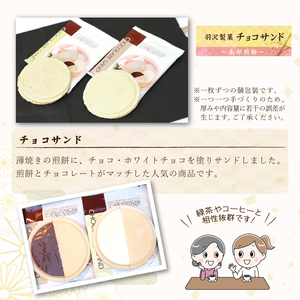 チョコサンド 8枚入 ／ 南部煎餅 贈答用 贈り物 プレゼント せんべい 手作り お菓子 和菓子 おやつ お茶菓子 チョコ ホワイトチョコ 個包装 お土産 手土産 熨斗 のし 御中元 御歳暮 お中元 お歳暮 八幡平市 人気 おすすめ オススメ 【羽沢製菓】