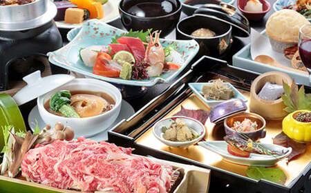 AN-001 【新安比温泉 静流閣】いわて牛&アワビ&ずわい蟹 豪華食材満喫デラックス和食膳 ペア宿泊プラン