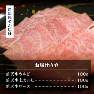 【冷凍】 前沢牛 贅沢三昧 (カルビ100g・上カルビ100g・ロース100g) ブランド牛肉 国産 国産牛 牛肉 お肉 冷凍 [U0199]