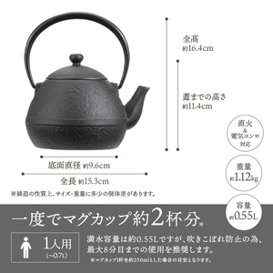 南部鉄器 鉄瓶たまご形 0.55L [Z0044]