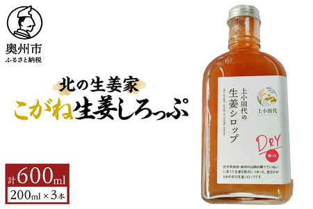 北の生姜家 辛口 生姜しろっぷ200ml×3本 保存料着色料不使用 農場生産 自家製しょうがとてんさい糖を贅沢に使用 岩手県奥州市江刺産 Dry [T0010]