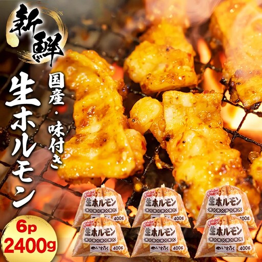 国産豚 味付き 生ホルモン ミックス(レバー入り)・白(レバーなし) 2400g (400g×各3パック) (DV050)