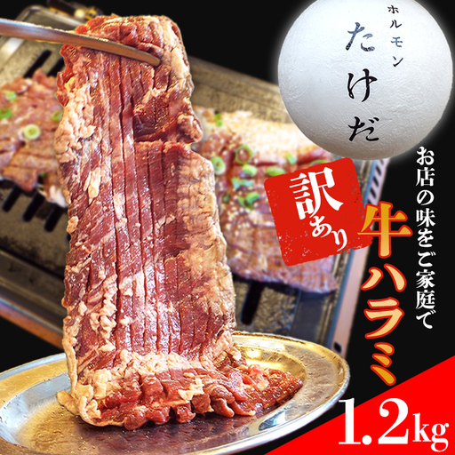 ホルモンたけだの看板メニュー『牛ハラミ』　400g×3P　計1.2kg　訳あり