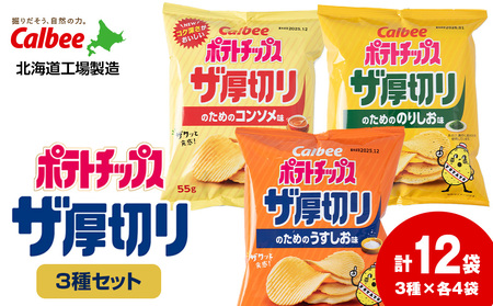 ポテトチップスザ厚切りのための 3種セット うすしお味4袋 コンソメ4袋 のり塩味4袋 合計12袋 1箱
