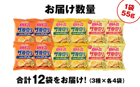 ポテトチップスザ厚切りのための 3種セット うすしお味4袋 コンソメ4袋 のり塩味4袋 合計12袋 1箱