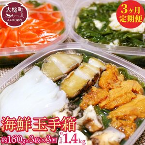 【3ヶ月定期便】ご贈答 三陸 玉手箱 計480g前後 ( 160g前後 ×3段 ) 計3回お届け おせち 人気｜冷凍 小分け 食べきり 化粧箱 熨斗 のし お取り寄せ ギフト 海宝 味付 漬 海鮮丼 どんぶり ドン 岩手 いわて iwate