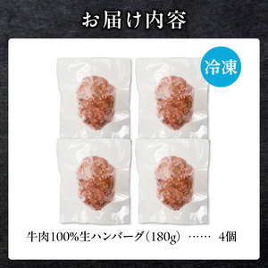 北海道産 黒毛和牛入り牛肉100％生ハンバーグ 　180g×4個｜北海道　国産　加工食品　おかず　肉　牛肉　黒毛和牛　和牛　ハンバーグ　冷凍ハンバーグ　冷凍　小分け　パック　お取り寄せグルメ　贅沢　おすすめ　送料無料　滝川市