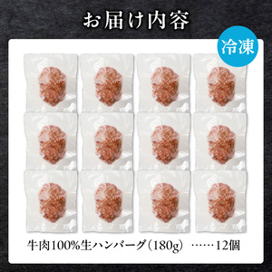 北海道産 黒毛和牛入り牛肉100％生ハンバーグ 　180g×12個｜北海道　国産　加工食品　おかず　肉　牛肉　黒毛和牛　和牛　ハンバーグ　冷凍ハンバーグ　冷凍　小分け　パック　お取り寄せグルメ　贅沢　おすすめ　送料無料　滝川市