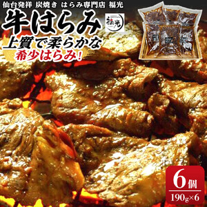仙台発祥炭焼きはらみ専門店　福光の牛はらみ190g×6個【お肉 牛肉 上質 希少柔らか お肉 にく 食品 仙台 人気 おすすめ  ギフト】