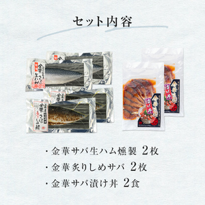 金華さばセット（ 金華さば生ハム燻製 ・ 金華炙りしめさば ・ 金華さば漬け丼 ）国産 鯖 さば 冷凍 惣菜 お惣菜 宮城県 石巻市