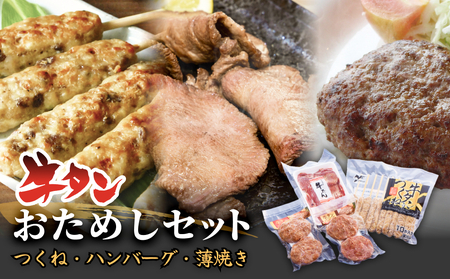 牛タンおためしセット 冷凍 食べ比べ 詰め合わせ 牛たんつくね 薄焼き牛たん ハンバーグ チーズ入ハンバーグ 簡単調理 おかず おつまみ