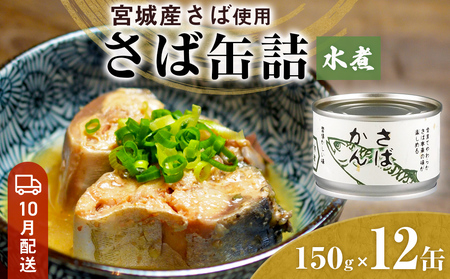 【10月配送】缶詰 さば缶詰 水煮 12缶 サバ缶 鯖缶 さば缶 鯖 国産 常温 長期保管 ローリングストック 備蓄 常温保存 防災 非常食 キャンプ 保存食 長期保存可 缶詰め セット 保存料 無添加 STIみやぎ 9,000円