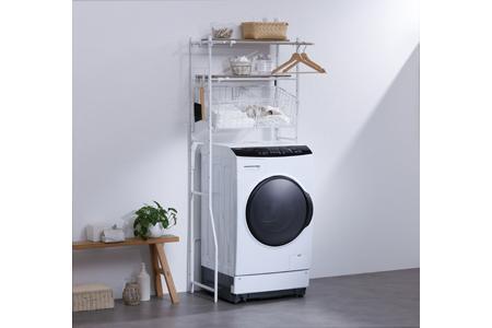 ランドリーラック バスケット付き 伸縮スタイル ランドリーラック ハンガーバー/バスケット付き アイリスオーヤマ 伸縮タイプ ランドリー 選択 スリム 一人暮らし 収納 メッシュ 落下防止 BSSL-860R ホワイト