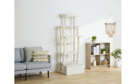 ペット 収納付きファブリックキャットタワー SFC-157 ホワイト