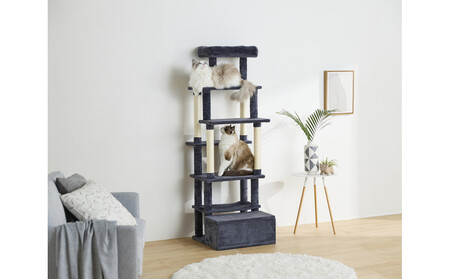 ペット 収納付きファブリックキャットタワー SFC-157 ダークグレー