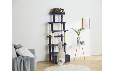 ペット 収納付きファブリックキャットタワー SFC-157 ダークグレー