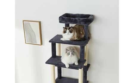 ペット 収納付きファブリックキャットタワー SFC-157 ダークグレー