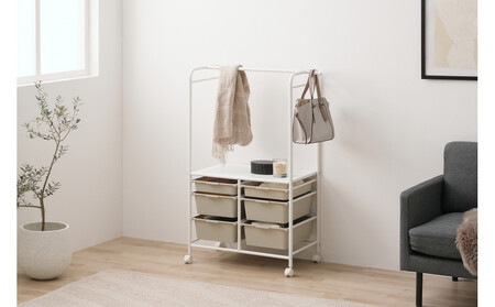 キッズ収納ハンガーラック KHR-800 ホワイト/ベージュ