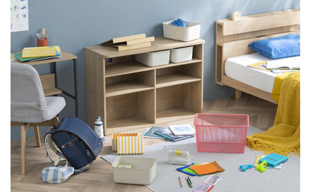 収納棚 ラウンドシェルフ RUSR-97W ナチュラル/ライトベージュ