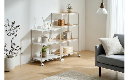 カラーメタルラック ウッドボード付き CMM-55104B ホワイト