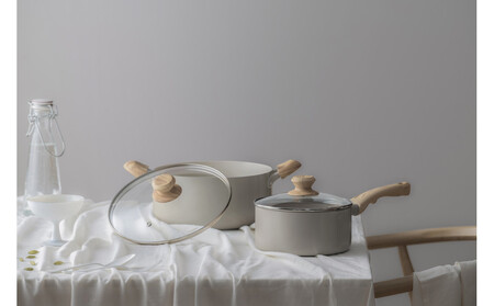 ナチュかる両手なべ24cm IH・ガス火対応 NTL-P24 パールグレー×アイボリー