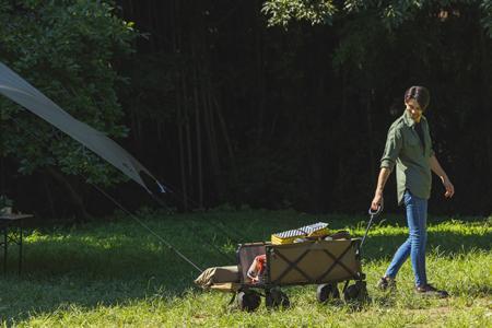 HUGEL アウトドアワゴン キャリーカート アイリスオーヤマ 耐荷重100kg コンパクト収納 大容量 キャンプ レジャー 収納 ODW-980カーキ