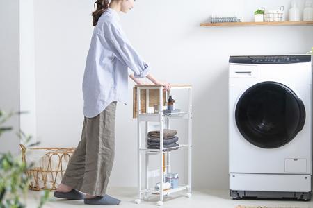 天板付きランドリーワゴン　スリムタイプ　ワイヤーラック付TLAW-R220ホワイト アイリスオーヤマ