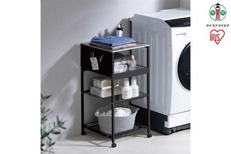 天板付きランドリーワゴン　ワイドタイプ　ワイヤーラック付TLAW-R420ブラック アイリスオーヤマ