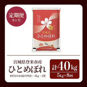 ≪令和7年産≫【8回定期便】ひとめぼれ 計40kg (5kg×8回配送) 登米市産 お米 おこめ 米 コメ 白米 ご飯 ごはん おにぎり お弁当 8か月 頒布会【登米ライスサービス株式会社】tm482