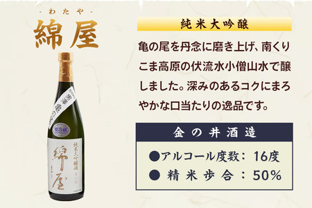 【日本酒・飲み比べセット】宮城・栗原3酒蔵の「綿屋・栗駒山・萩の鶴・日輪田」720ml×5本 純米大吟醸