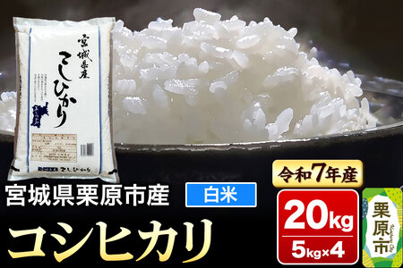 【令和7年産・白米】宮城県栗原市産 コシヒカリ 20kg (5kg×4袋)
