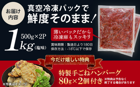 蔵王福膳・訳あり牛タン(塩) 1kg　手ごねハンバーグ付き 【04301-0872】