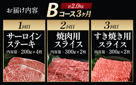 【毎月定期便】「A5仙台牛Bコース」 ステーキ・焼肉・すき焼き 全3回　【04301-0857】