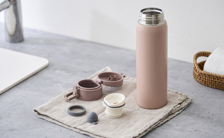 水筒 500ml マグボトル ステンレス ピンク アイリスオーヤマ SKB-O500 保冷 保温 飲みやすい ワンタッチ マイボトル おしゃれ シンプル オフィス 通勤 通学 軽量 軽い ケータイボトル 