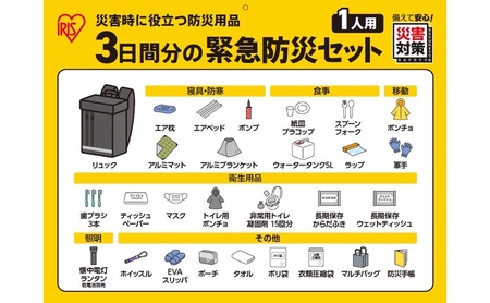 3日間分の緊急防災セット 1人用 BMH-1 防災 防災グッズ 防災セット 防災リュック 一人用 3日間避難 ブラック 必要なもの セット 避難グッズ 避難セット 避難リュック 非常用 アイリスオーヤマ 防災士監修 災害備蓄管理士監修