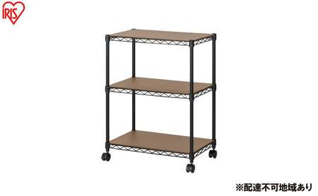 カラーメタルラック ウッドボード付き CMM-55073B ブラック ラック 棚 おしゃれ キャスター キャスター付 収納ラック キッチン ウッドボード付き メタルラック メタル カラーラック 収納 リビング 寝室 かわいい アイリスオーヤマ 幅55