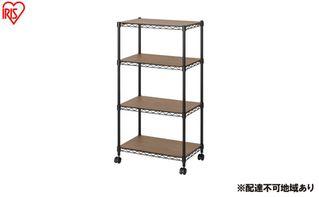 カラーメタルラック ウッドボード付き CMM-55104B ブラック ラック 棚 おしゃれ キャスター キャスター付 収納ラック キッチン ウッドボード付き メタルラック メタル カラーラック 収納 リビング 寝室 かわいい アイリスオーヤマ 幅55