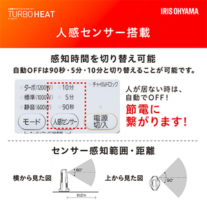 ヒーター セラミックファンヒーター 大風量 人感センサー付き 首振り 1200W JCH-12TDSW1-W ホワイト アイリスオーヤマ 足元 暖房 節電 トイレ コンパクト 小型 軽量 キッチン 勉強 脱衣所