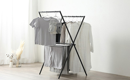 簡単組立スタイル物干し ブラック STMX-770 アイリスオーヤマ 洗濯用品 物干しスタンド 部屋干し 室内 コンパクト