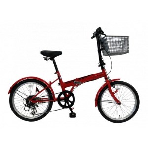 折り畳み自転車ARITO(アリト)20インチ 着脱式カゴ付き 6段変速 レッド【1314859】