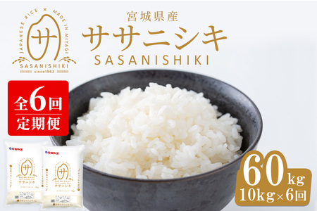 ＜6ヶ月定期便＞宮城県産 ササニシキ 合計60kg (10kg×6回) お米 おこめ 米 コメ 白米 ご飯 ごはん おにぎり お弁当 ブランド米 ささにしき 宮城米 頒布会【株式会社パールライス宮城】ta395