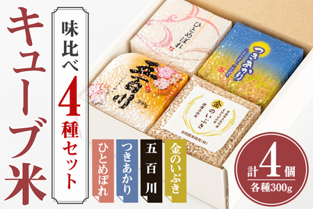 キューブ米 味比べセット 300g×4個（ひとめぼれ、五百川、つきあかり、金のいぶき各1個） 小分け お米 おこめ 米 コメ 白米 玄米 ご飯 ごはん おにぎり お弁当 食べ比べ ギフト【赤間農業開発株式会社】ta307