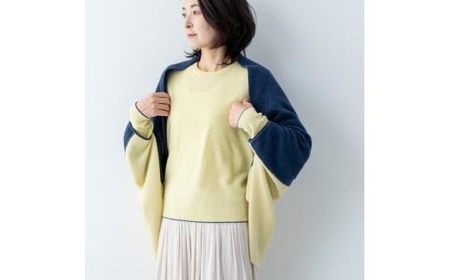 カシミヤ ドルマンカーディガン カシミヤ(ブルー×L.イエロー) F≪白田のカシミヤ≫