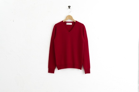 カシミヤ Vネック ニット度詰 カシミヤ(レッド )男性用サイズ:LL(46)≪白田のカシミヤ≫